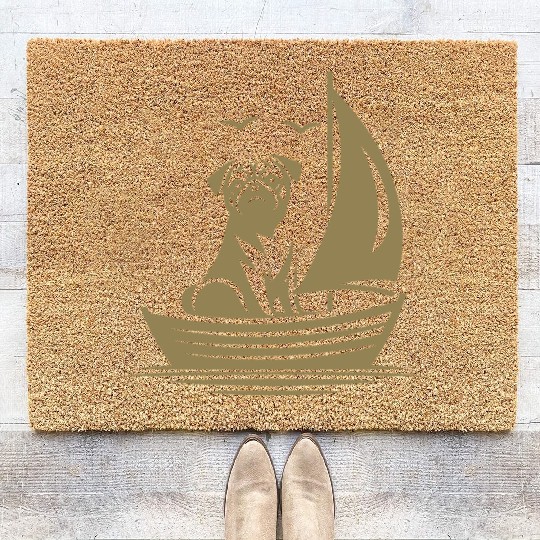 Pug silhouette sailboat minimalist Coir Doormats