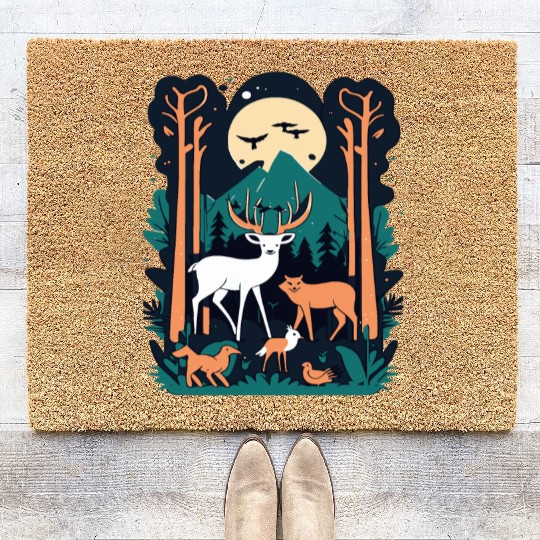 Enchanted Forest Wildlife Scene – Nature Adventure Coir Doormats