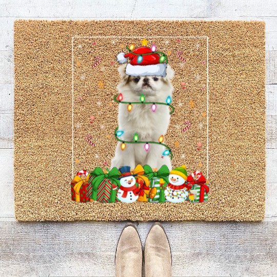 Japanese Chin Dog Christmas Lights Coir Doormats