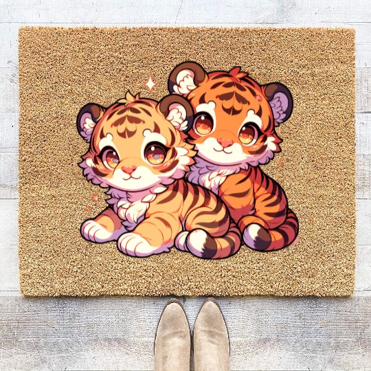 Adorable Baby Tiger Cubs Artwork - Cute and Coir Doormats
