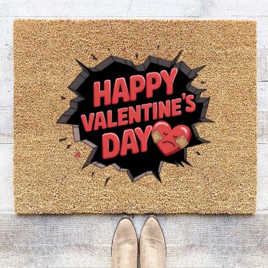 Injured Heart - Happy Valentine’s Day Twist Design Coir Doormats