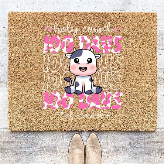 100 Days Of school Cow Pink School teacher Coir Doormats