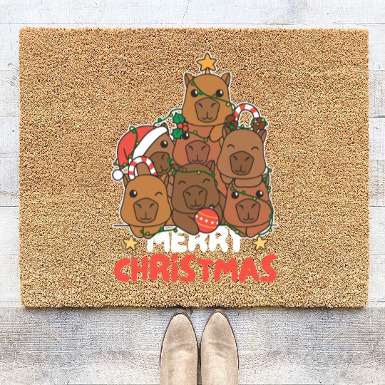 Capybara Christmas Tree Merry Christmas Coir Doormats