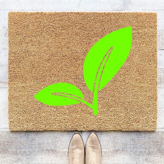 2 Green Beautiful Leaves Eco Spring Summer Nature Coir Doormats