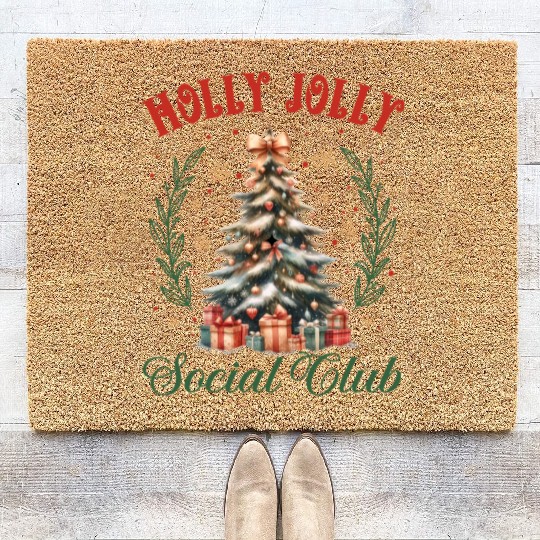 Holly Jolly Soociial Clubb Chrsitmas Coir Doormats