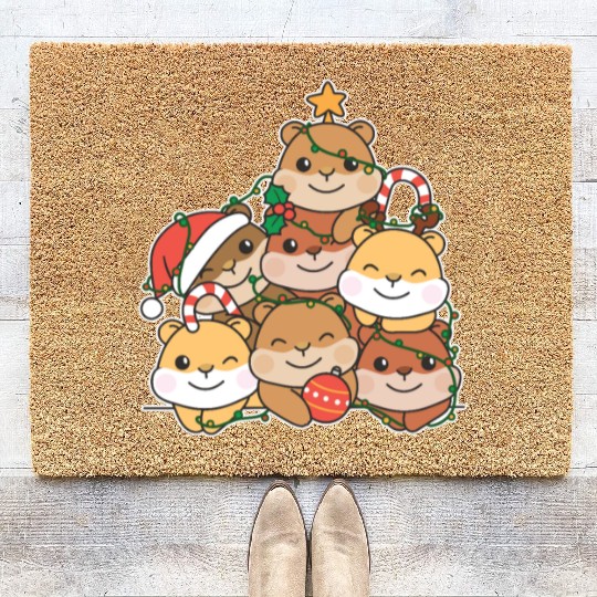 Hamster Christmas Tree Funny Animal Christmas Coir Doormats