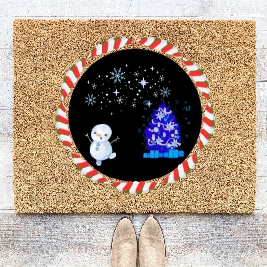 Festive Christmas Illuminated Tree with Snowman Coir Doormats