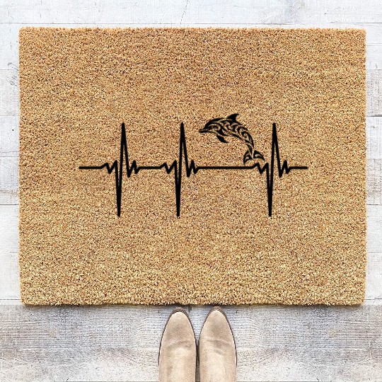 Heartbeat For Dolphins In Tribal Style Tattoo Coir Doormats