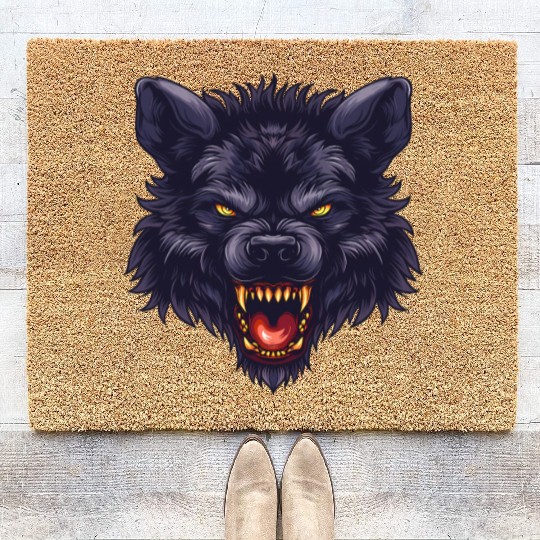 dark wolf face Coir Doormats