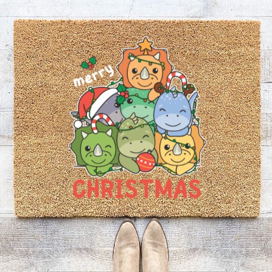 Dinosaur Christmas Tree Merry Christmas Coir Doormats