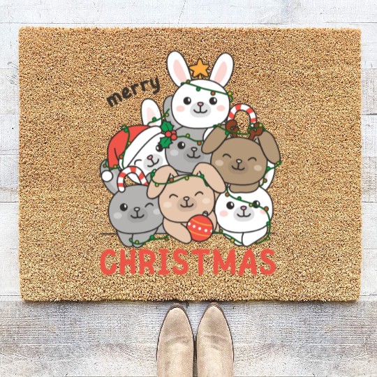 Bunny Christmas Tree Merry Christmas Coir Doormats