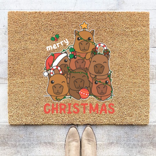 Capybara Christmas Tree Merry Christmas Coir Doormats