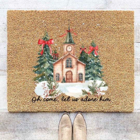 Oh Come Let Us Adore Him Funny Chrismas Jesus Coir Doormats