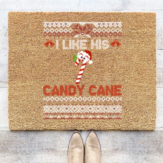 I Like His Candy Cane Funny Couples Ugly Xmas Coir Doormats
