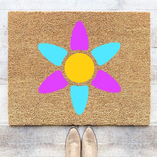 Small Daisy Flower Decorative Yellow Purple Design Coir Doormats