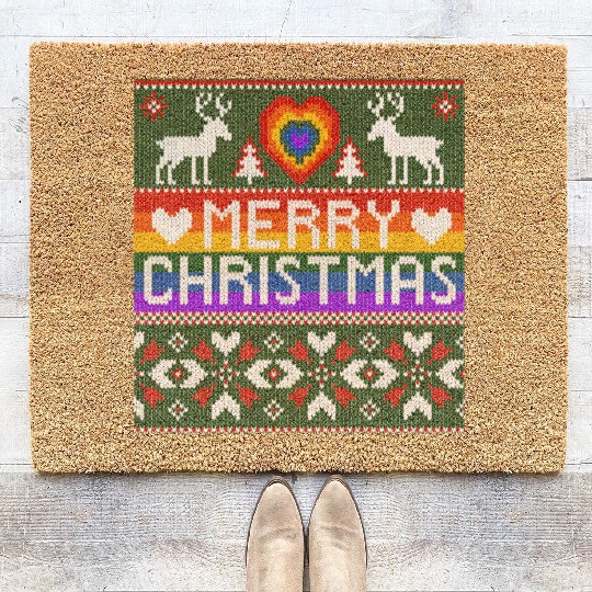 Gay Ugly Christmas Sweater LGBT Coir Doormats