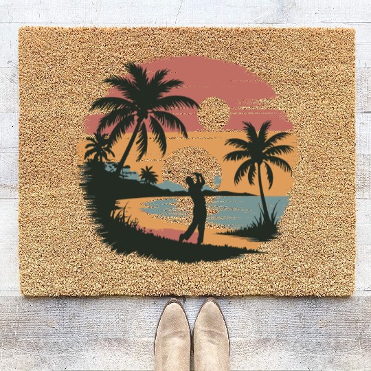Coastal Golf Silhouette | Seaside Sun and Sports Coir Doormats