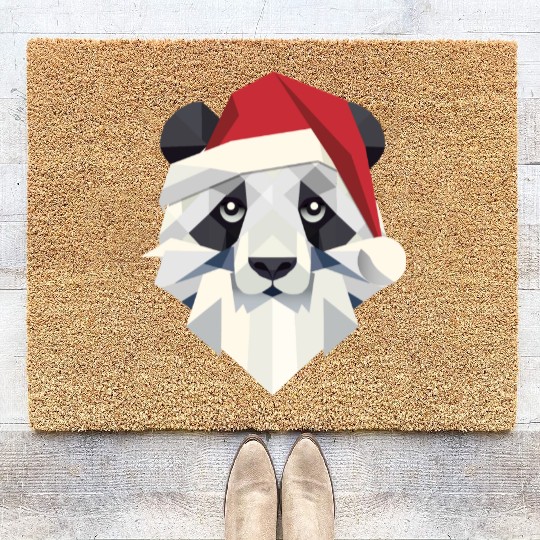 Cheerful Christmas panda in modern style Coir Doormats