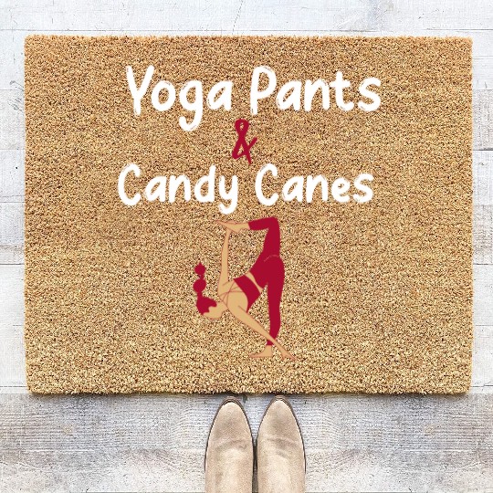 Yoga Pants & Candy Canes Christmas Yoga Coir Doormats