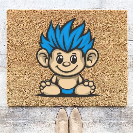 Blue Haired Cute Chibi Monkey Coir Doormats