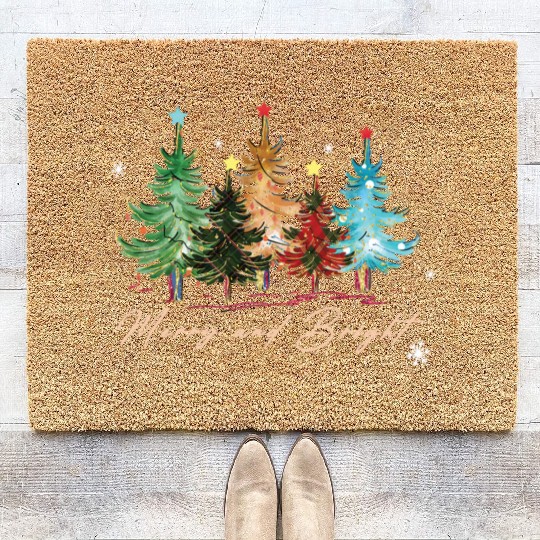 Merry and Bright Trees Vintage Christmas Tree Xmas Coir Doormats