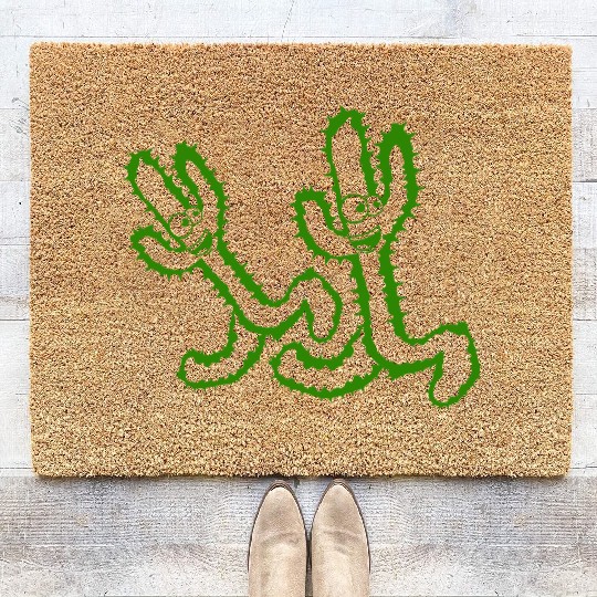 2 Happy Cacti Race Legs Run Fast Two Friends Team Coir Doormats