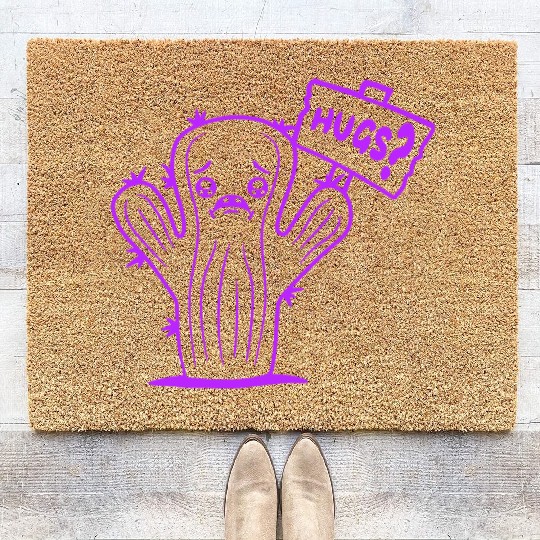 Funny Cactus Sad Face Hugs Sign Lonely Cry Comic Coir Doormats