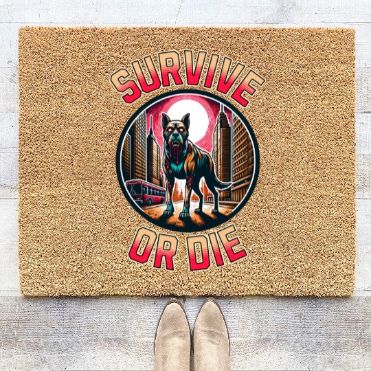 Survive or Die - Zombie Dog in Apocalypse City Coir Doormats