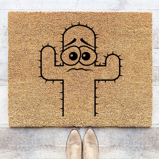 Cactus Face Fear Sad Eyes Desert Funny Cacti Fun Coir Doormats