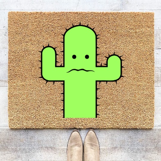 Cactus Face Fear Sad Spines Desert Funny Cacti Fun Coir Doormats