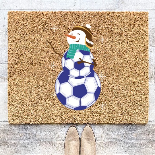 Snowman Soccer Winter Wonderland Fun Coir Doormats