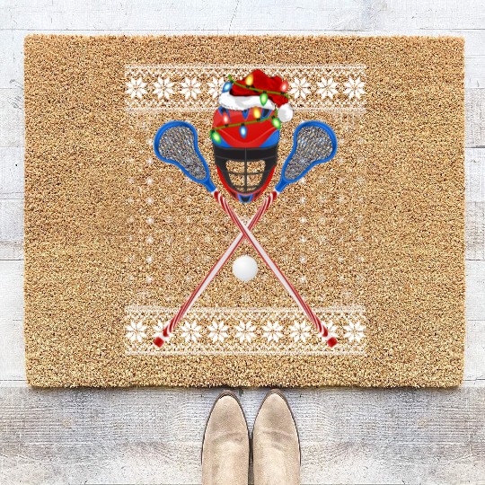 Lacrosse Player Ugly Christmas Coir Doormats