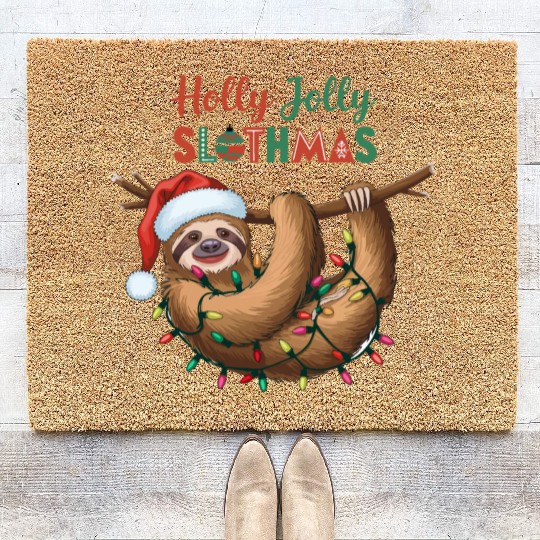 Holly Jolly Slothmas Coir Doormats