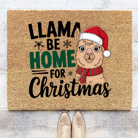 Llama Be Home for Christmas Coir Doormats