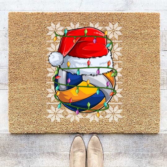 Volleyball Christmas Lights Coir Doormats