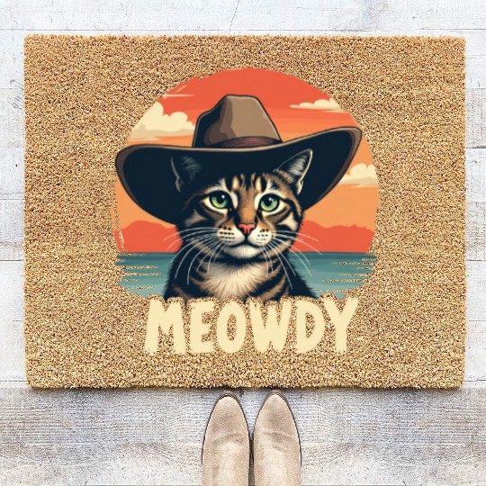 Meowdy Cowboy Cat Funny Howdy Meowdy Cowboy Cat Coir Doormats