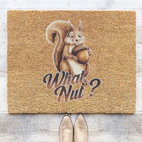 Cute Squirrel Holding Acorn What Nut for Coir Doormats