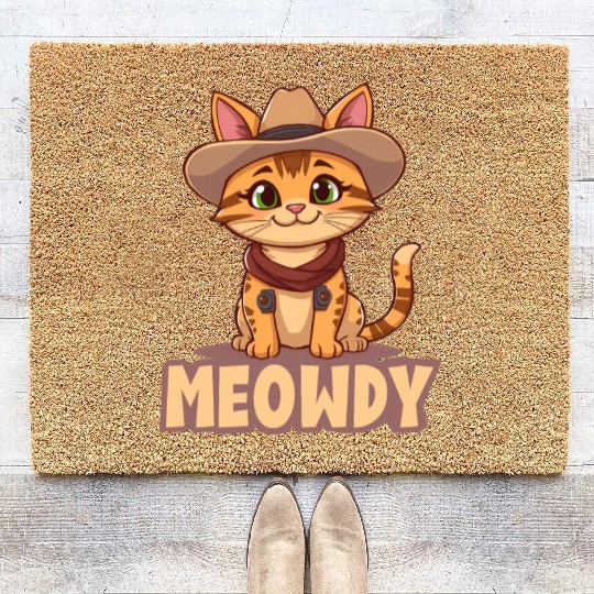 Cowboy Cat "Meowdy" Western yellow wild west cat Coir Doormats