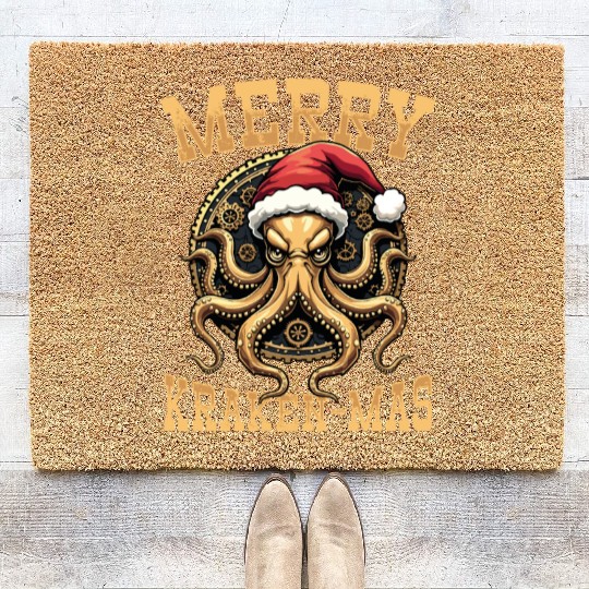 Merry kraken-Mas Steampunk Christmas Holiday Coir Doormats