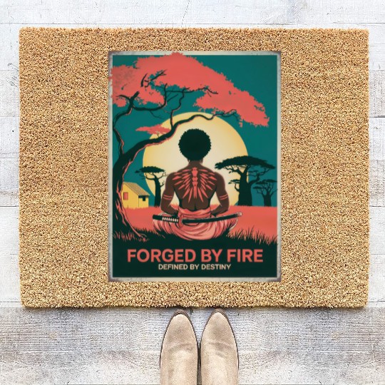 Vintage Afro Samurai Warrior - Forged By Fire Coir Doormats