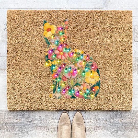 Floral Cat Silhouette nature santa christmas light Coir Doormats