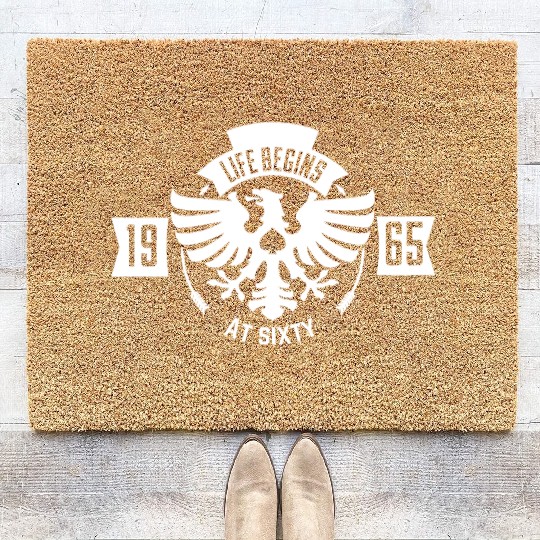 1965 - Life Begins at 60, Gift for Him or Her. Coir Doormats