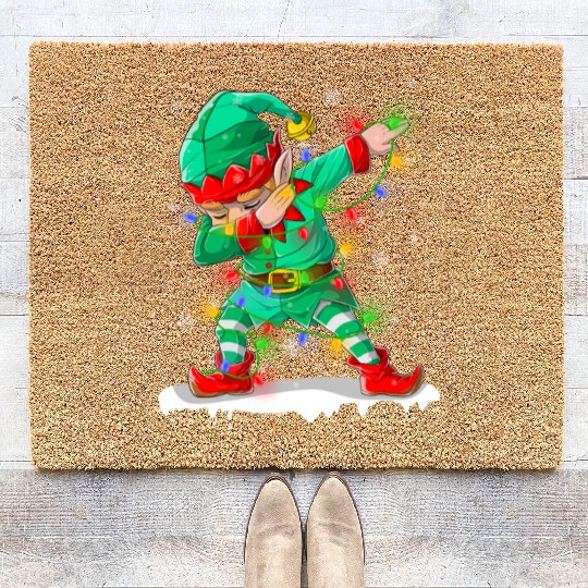 Dabbing Elf Christmas Tree Lights Xmas Family Coir Doormats