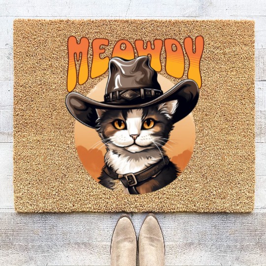 Meowdy Cowboy Cat Funny Howdy Meowdy Cowboy Cat Coir Doormats
