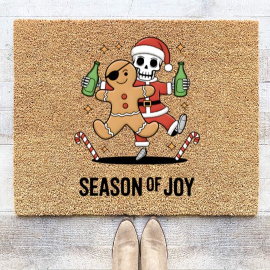 Season of joy: Gingerbread Pirate & Skeleton santa Coir Doormats