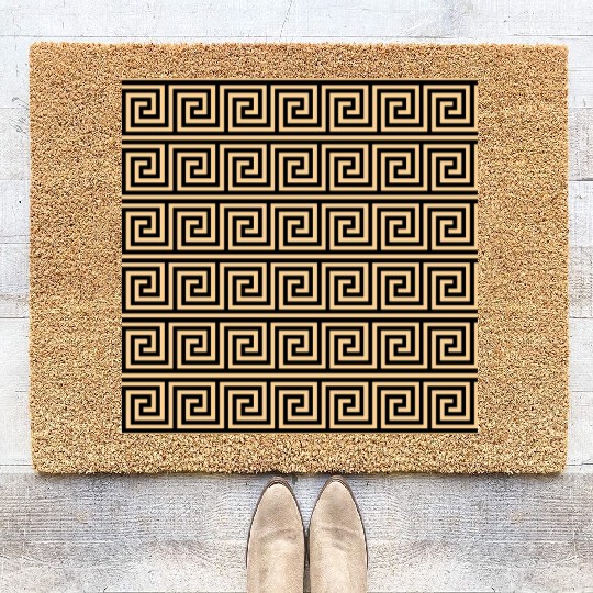 Greek Meander Key Squares Pattern Brown Coir Doormats