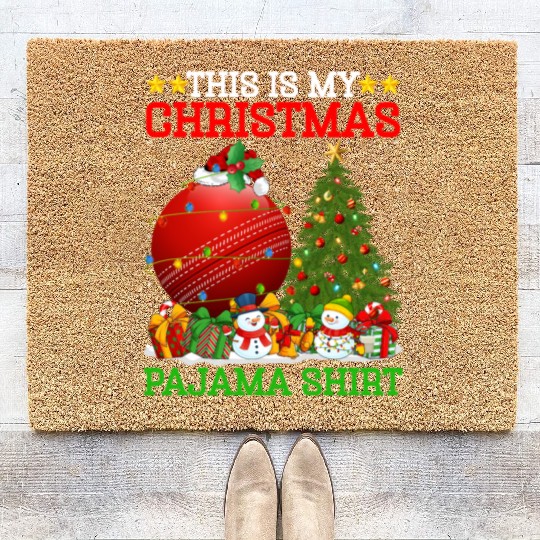 Cricket Ball Christmas Tree Lights Coir Doormats