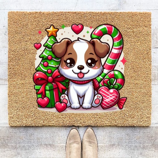 FUNNY CHRISTMAS DOG Coir Doormats