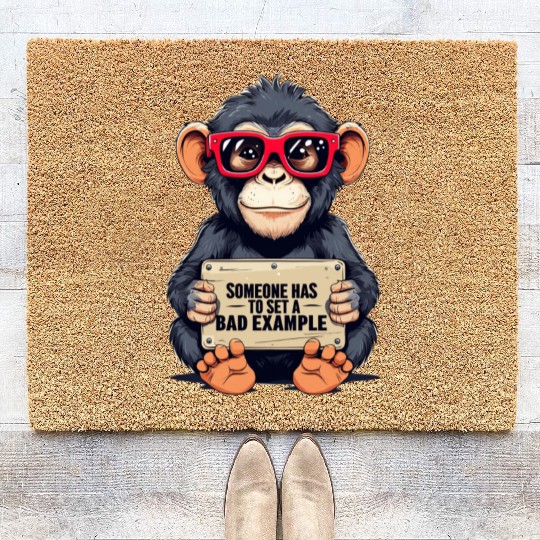Playful Chimpanzee with Sunglasses and Humorous Coir Doormats