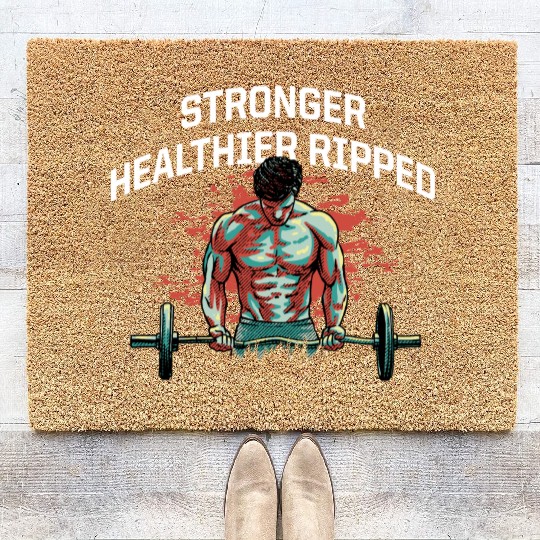 Stronger Healthier Ripped Funny Workout Humor Gym Coir Doormats